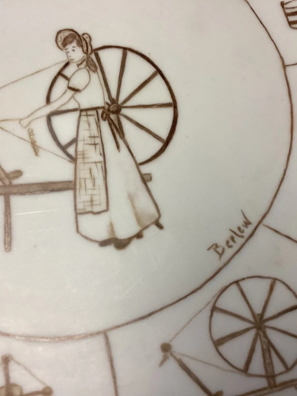 SPINNING WHEEL DECORATIVE PLATE. UNIQUE. MUST SEE !!! SIGNED